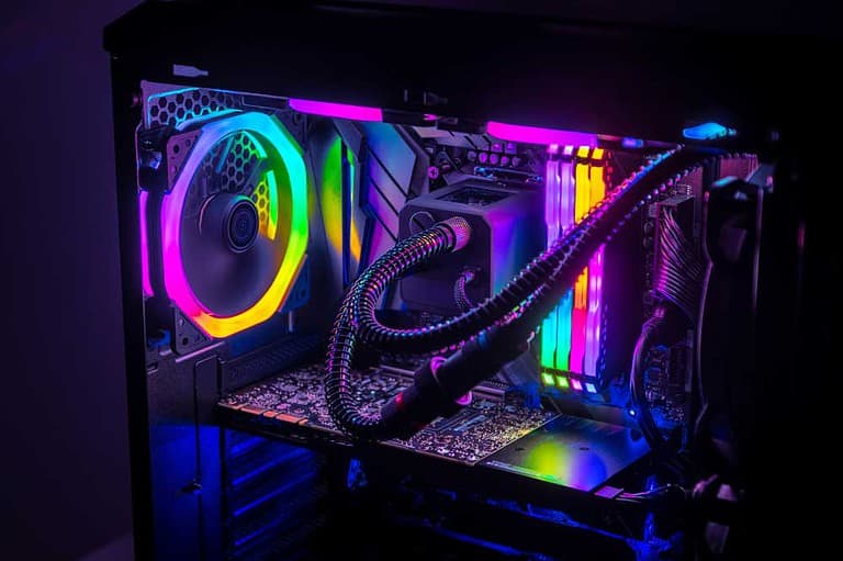A gaming PC with RGB LED lights