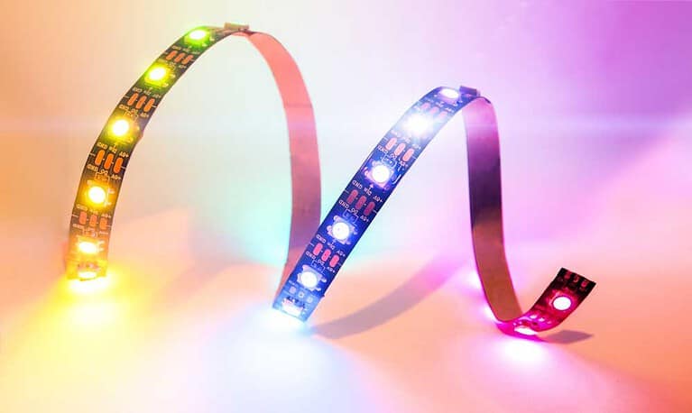A LED strip with rainbow colors