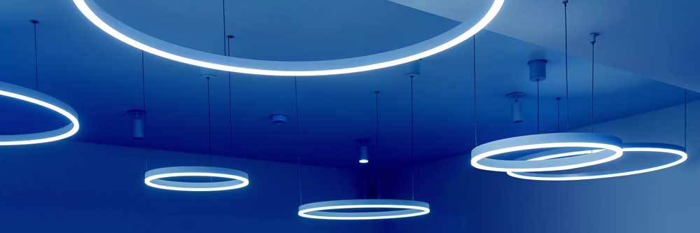 Modern round LED lights on a ceiling