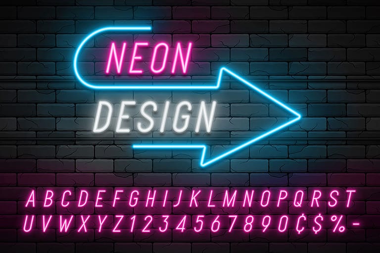 Neon LED signage with glowing font