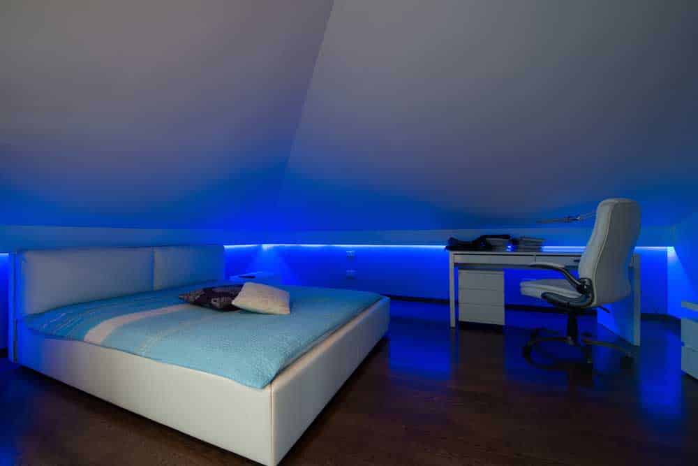 Calming blue light in bedroom