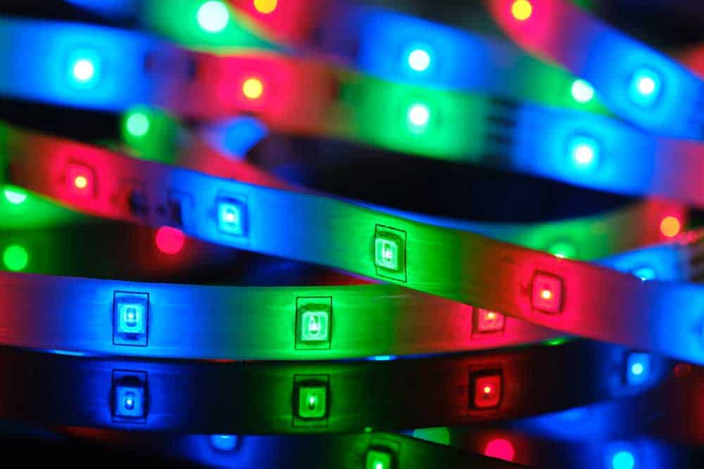 Multicolor LED strip showing red, blue, and green LEDs
