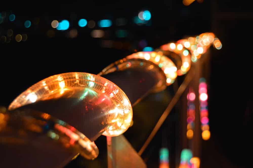 Colorful LED lights on a railing