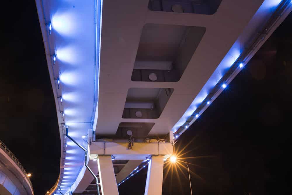 A bridge illuminated with LED lights