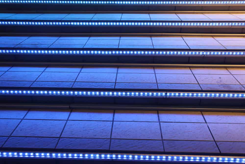 Stairs decorated with LED step lights