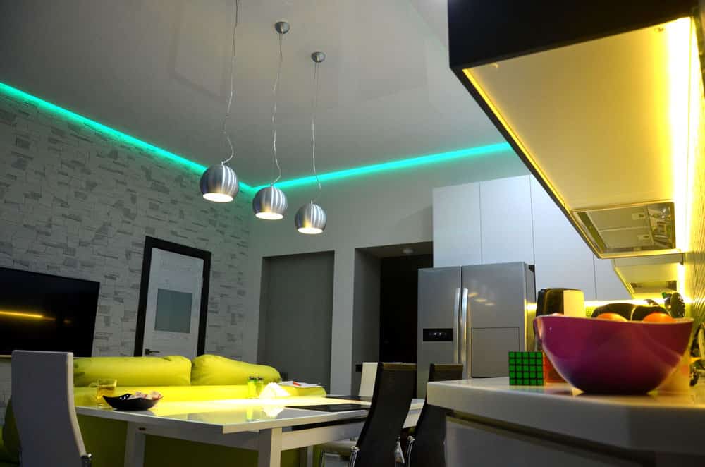Interior living room with LED strip lights