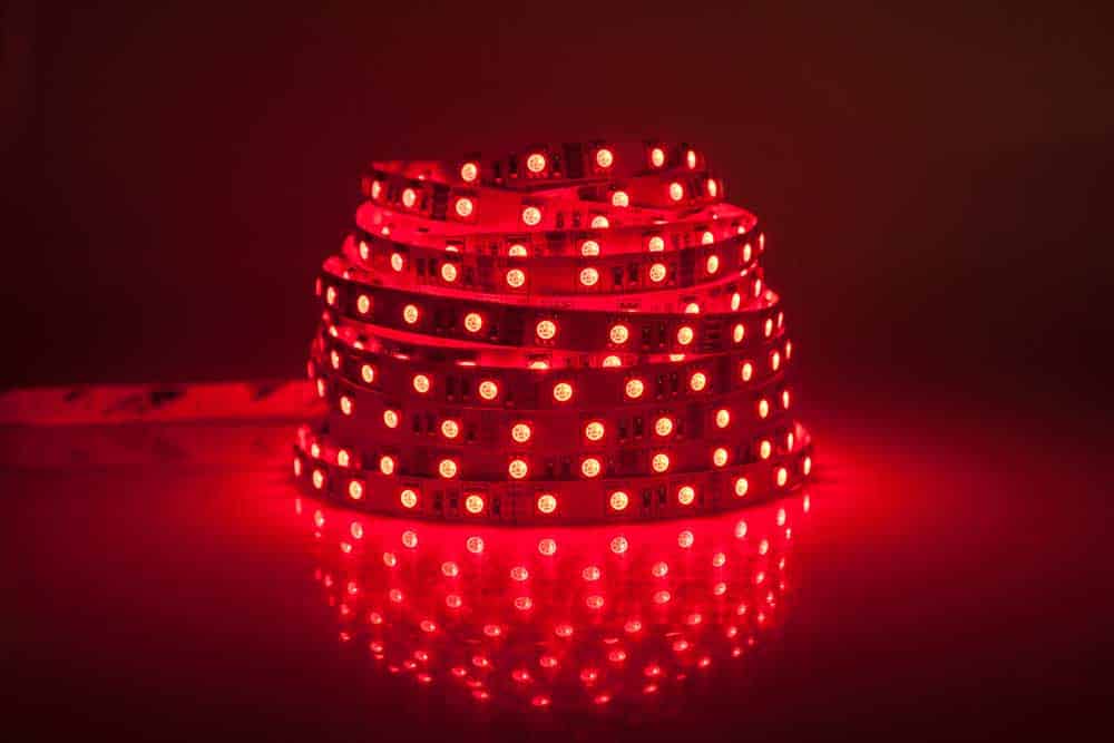 A red LED glowing garland strip