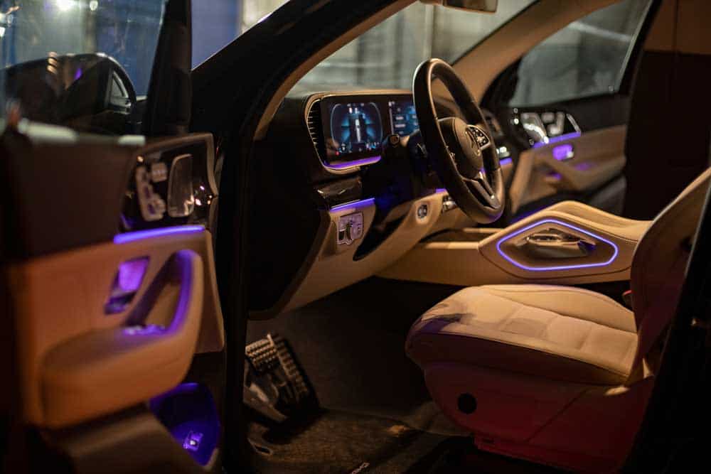 Car with colored ambient LED backlight