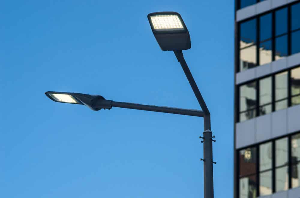 LED lights on a pole lighting a street