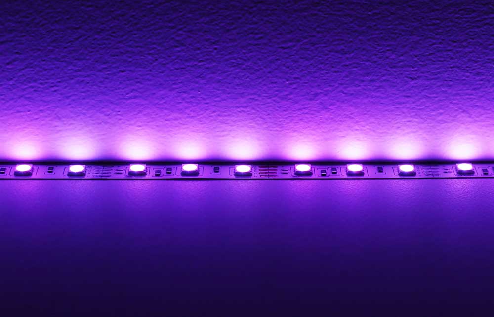 An LED strip light on a wall