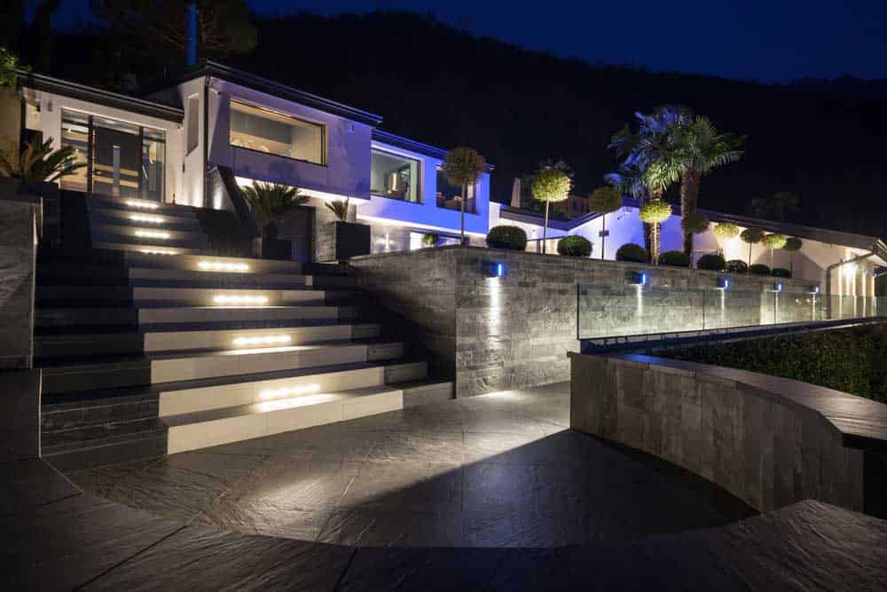A modern villa with LED lights