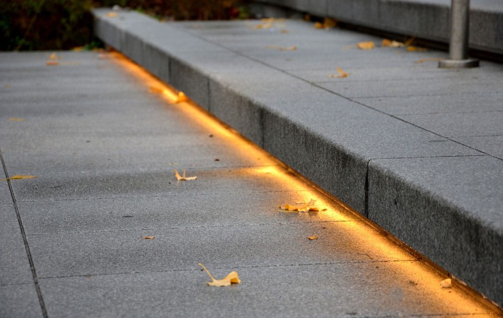 LED strip lights illuminating outdoor stairs