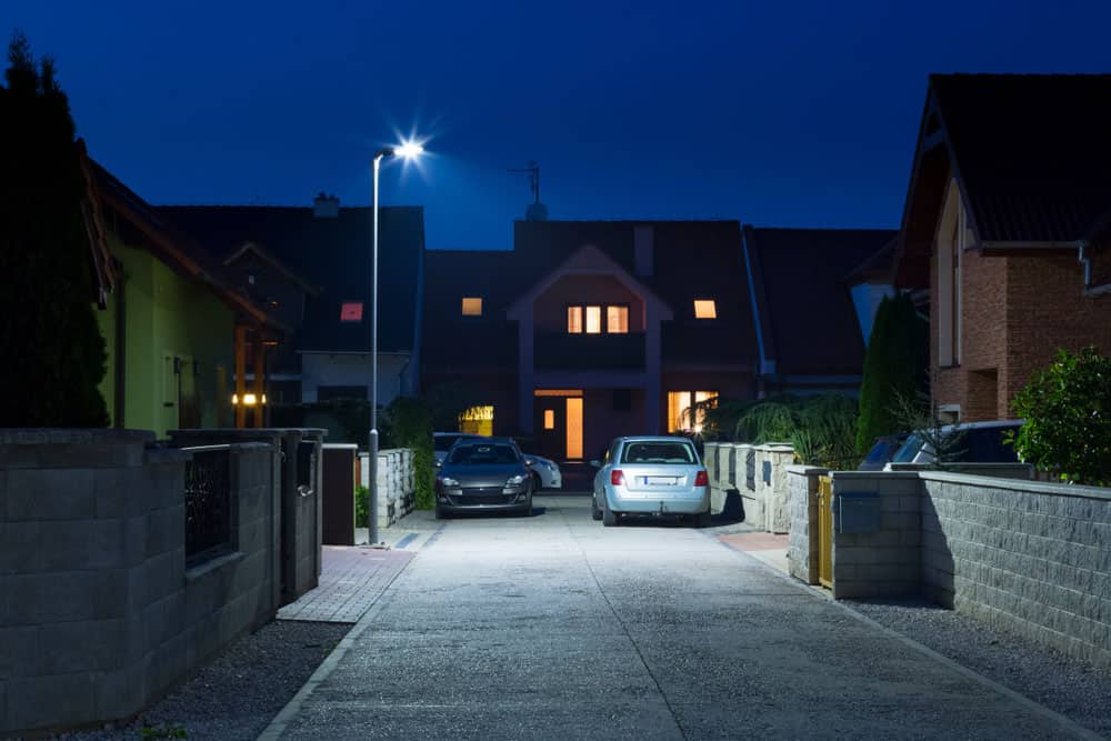 LED light in front of a residential quarter street